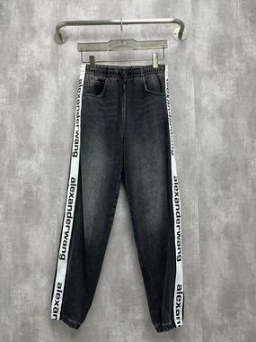 🚩steal Alexander Wang Men's Black Denim Jogger Jeans with White Side Tape